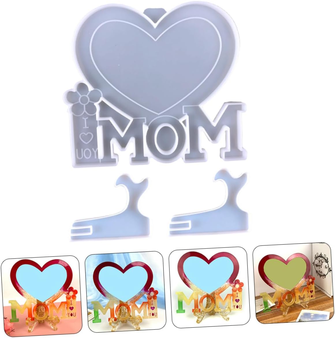 NUOBESTY 1set Heart-Shaped Silicone Photo Frame Molds for Crafts Epoxy Casting Mold Base for Mother's Day Decoration and Unique