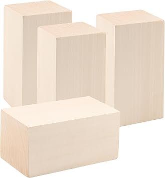MUKCHAP 4 PCS 6 x 3 x 3 Inch Basswood Carving Blocks, Whittling Wood Blocks, Unfinished Basswood Carving Blocks for Beginners, DIY Crafting, Sculpture Artist