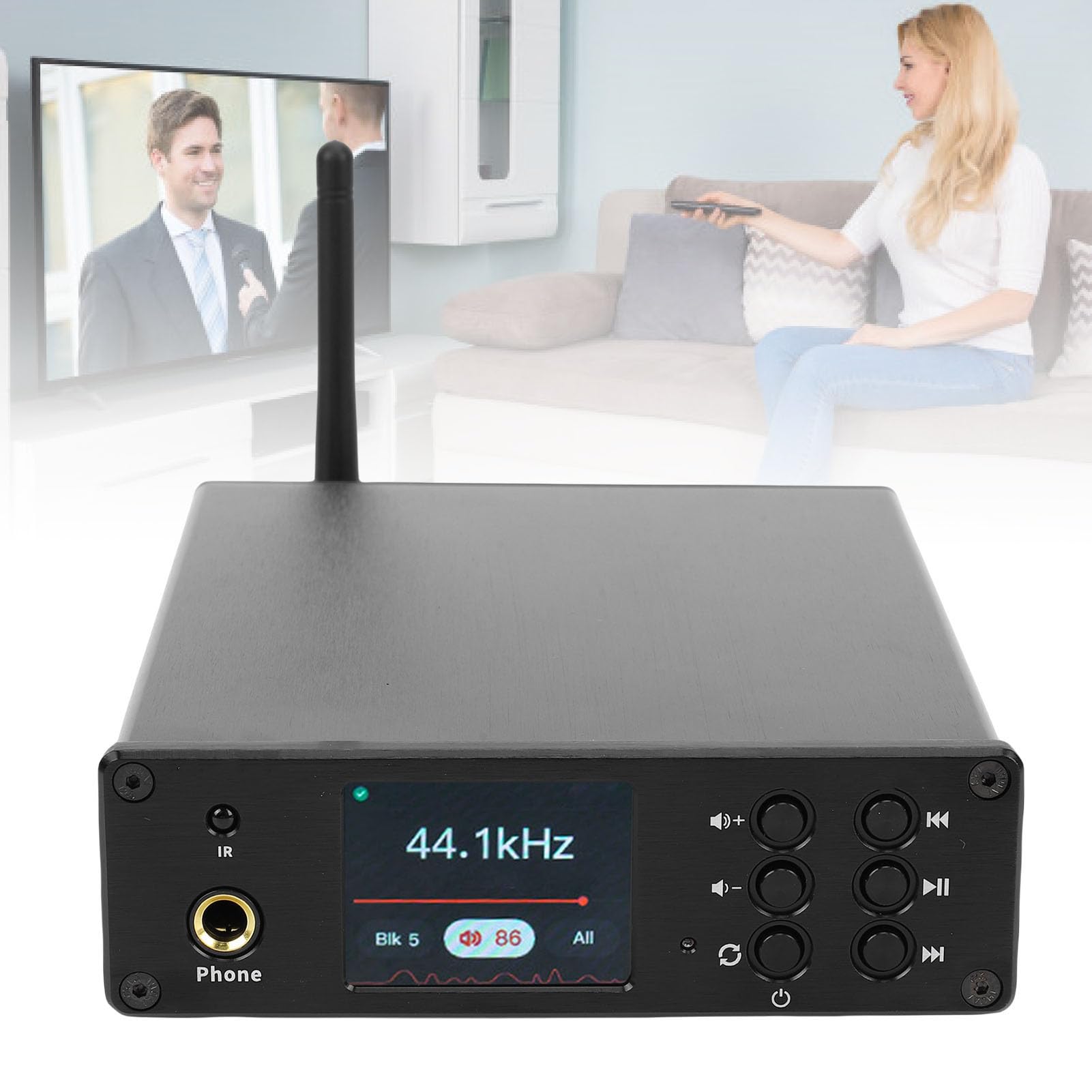 Wzmacniacz Odbiornika Bluetooth 5.4, 2-kanałowy Odtwarzacz Cyfrowy i Dekoder Przedwzmacniacza z Dyskiem USB Koncentryczny Port światłowodowy Wyświetlacz TFT do Cichego (wtyczka UE)