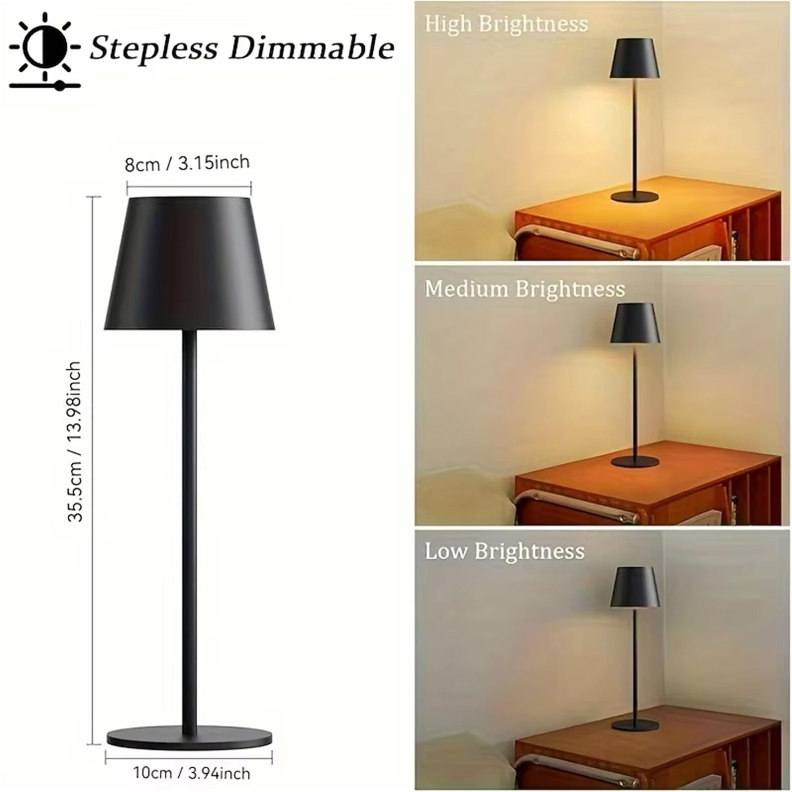 1 x dotykowa lampa stołowa LED do ładowania z 3 kolorami światła (złota)