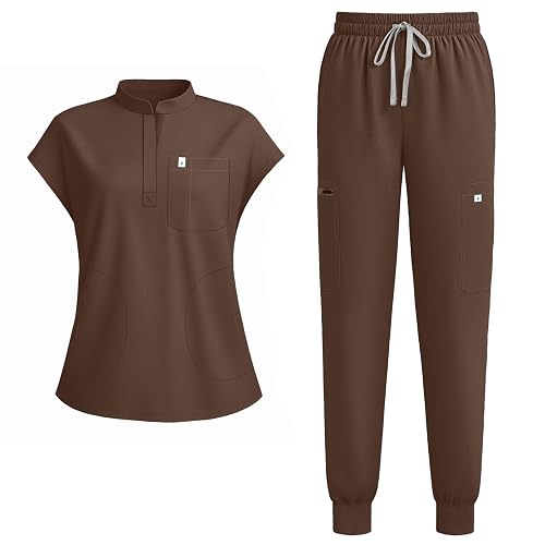 Villabliss Scrubs for Women Set, Stand Collar Top & Jogger Pant 11 Pockets | Soft Stretch Women’s Scrub Set, Breathable/Anti-Wrinkle Fabric, All-Day Comfort, Ideal for Nurses, Dental, Clinic, Vet Staff