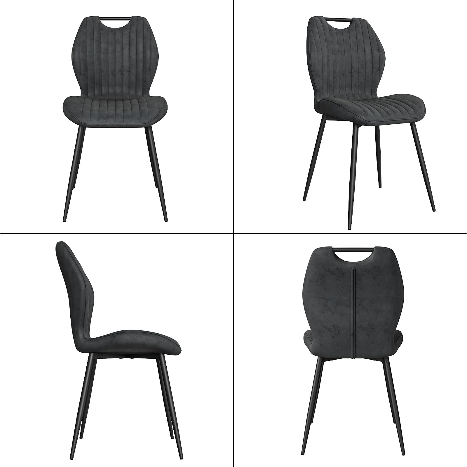 LEWE Set di 4 Sedie da Pranzo, Sedie da Cucina Imbottite in Tessuto, Grigio | Sedie da Soggiorno Moderne, Schienale Ergonomico, Gambe Metalliche, Maniglia, per Sala da Pranzo, Cucina, Salotto, Camera