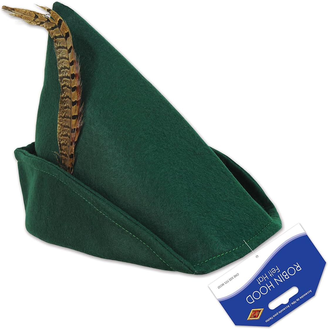 Beistle Felt Robin Hood Hats – 2 Pack, Dark Green Costume Headwear with Feather Accent, Fantasy, Medieval, Renaissance, Oktoberfest and Halloween Party Accessories, Photo Booth Prop, Adult Size
