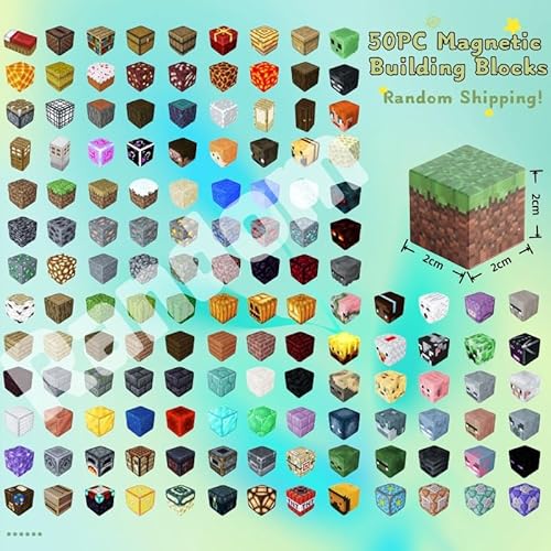 Thingehoy 50 Stück Magnetische Bausteine Zufällig, Magnetbausteine Spielzeug Ab 3 4 5 6 8, Magnetic Blocks Spielzeug Geschenke für Kinder Ab 3 4 5 6 8