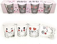 Vista 2 de LENITH ] Juego de vasos de chupito coreanos Soju, 1.7 onzas, vidrio transparente con carácter, vidrio en forma de corazón para whisky, tequila