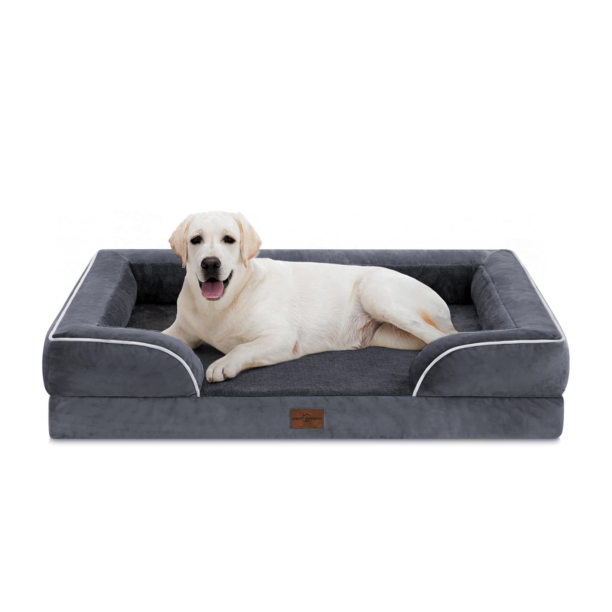 Comfort Expression Orthopedic Dog Bed for Extra Large Dogs 45x35 Inch, Waterproof Egg Crate Foam XL Pet Bed with Removable Bolsters, Dog Couch with