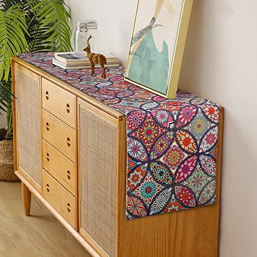 Boho Table Runner Coffee Table Runner Fuchsia Jacquard Decorative Linen Table Runner Loft Multicoloured Christmas Table Runner Geometric Tapestry Decoration 33 x 183cm Table Runnes (Colorful Red A)