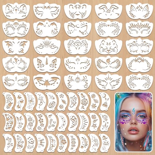 55PCS Face Paint Stencils Kit Reusable DIY Makeup Art Face Painting