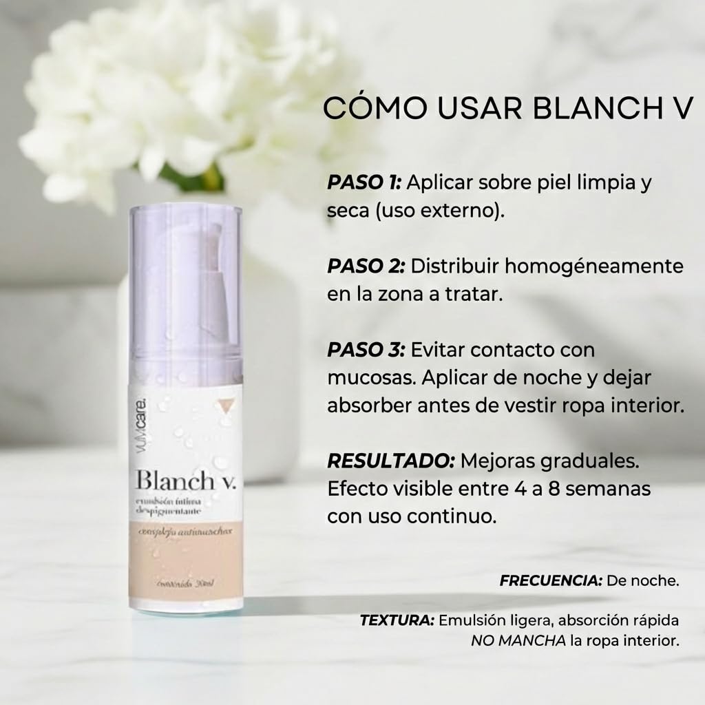 Vulvicare Blanch V Crema Aclarante Íntima – Unifica Tono y Reduce Manchas por Hormonas, Fricción o Depilación – Formulada por Ginecólogos – Sin Parabenos – Piel Sensible – 30ml