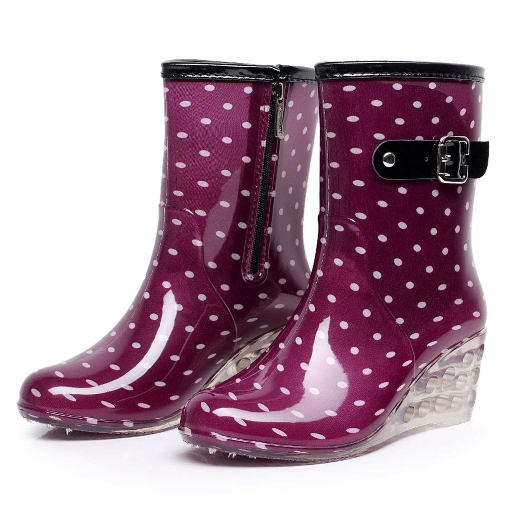 Bottes en caoutchouc pour femme - Avec talon - Bottes de pluie imperméables - Bottes de pluie mi-hautes - Bottes de pluie - Bottes de jardin - Bottes de pêche