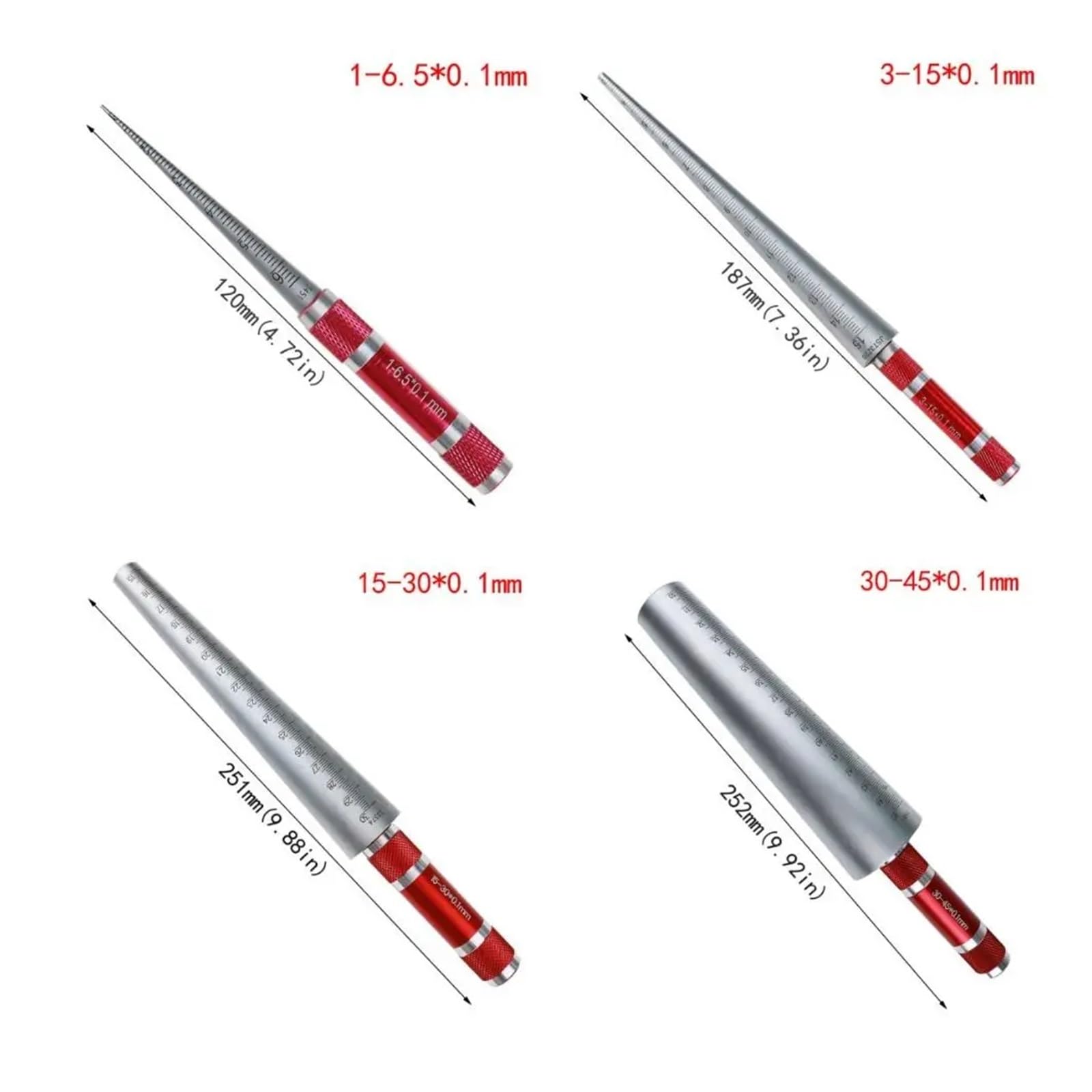 Galgas de espesores, Calibradores de espesores de alta precisión, inspección precisa de orificios, calibre cónico de soldadura, e transparente, herramienta de medición(1-6.5mm)