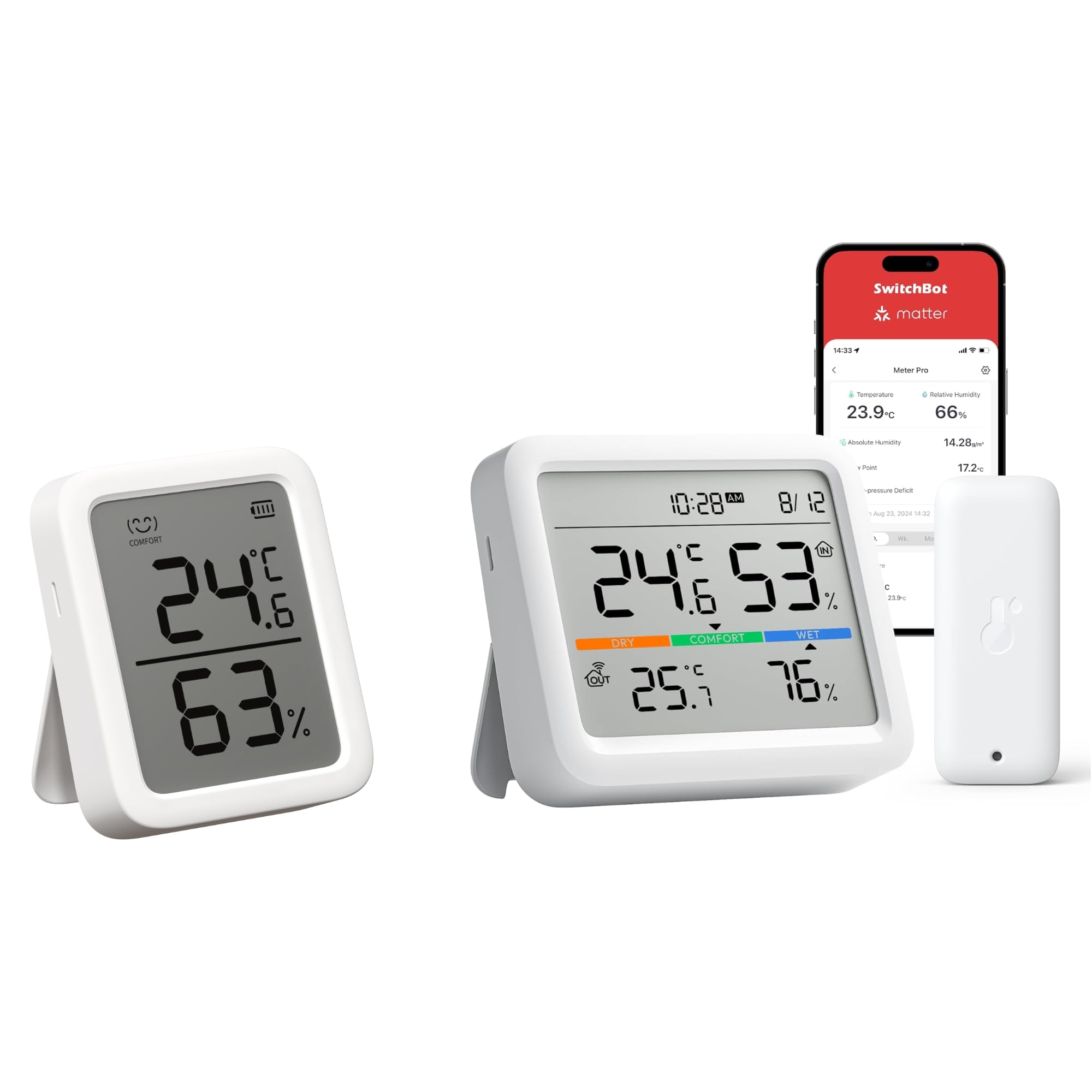 SwitchBot Thermometer Hygrometer Innen Bundle Bluetooth Wetterstation Funk mit Außensensor IP65,