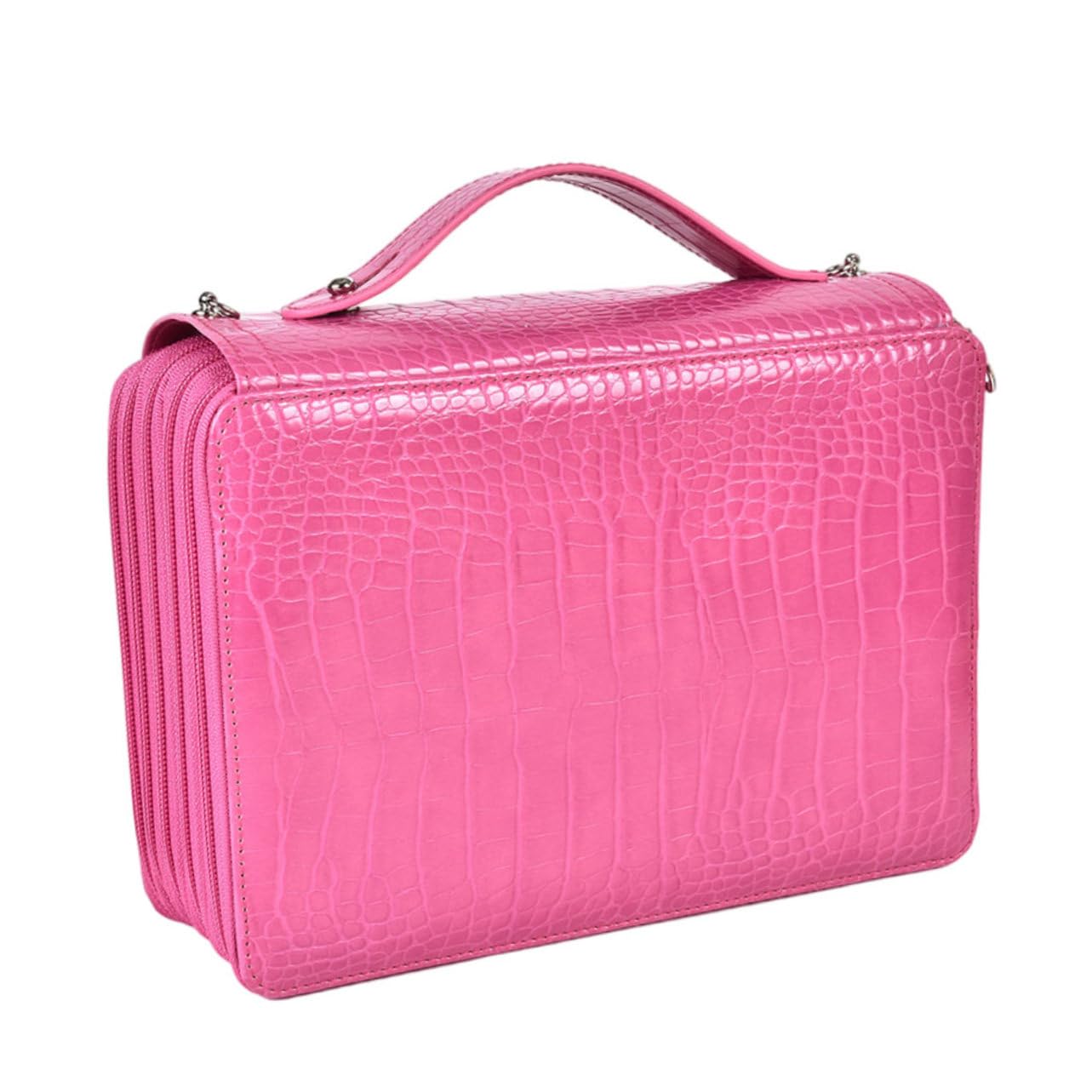 ORFOFE Astuccio Matite Grande Capacità con Zip Liscia Borsa Portapennarelli e Cancelleria in PU e Poliestere Portatile per Scuola e Disegno Colore Rosa