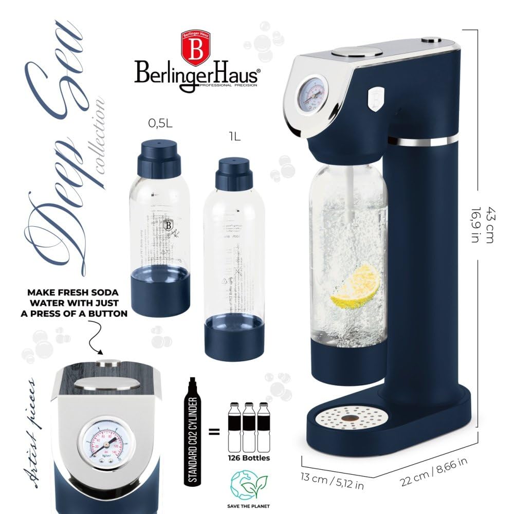 Berlinger Haus SODABAR saturator na wodę + 2 butelki Deep Sea Collection – 2 l – niebieski