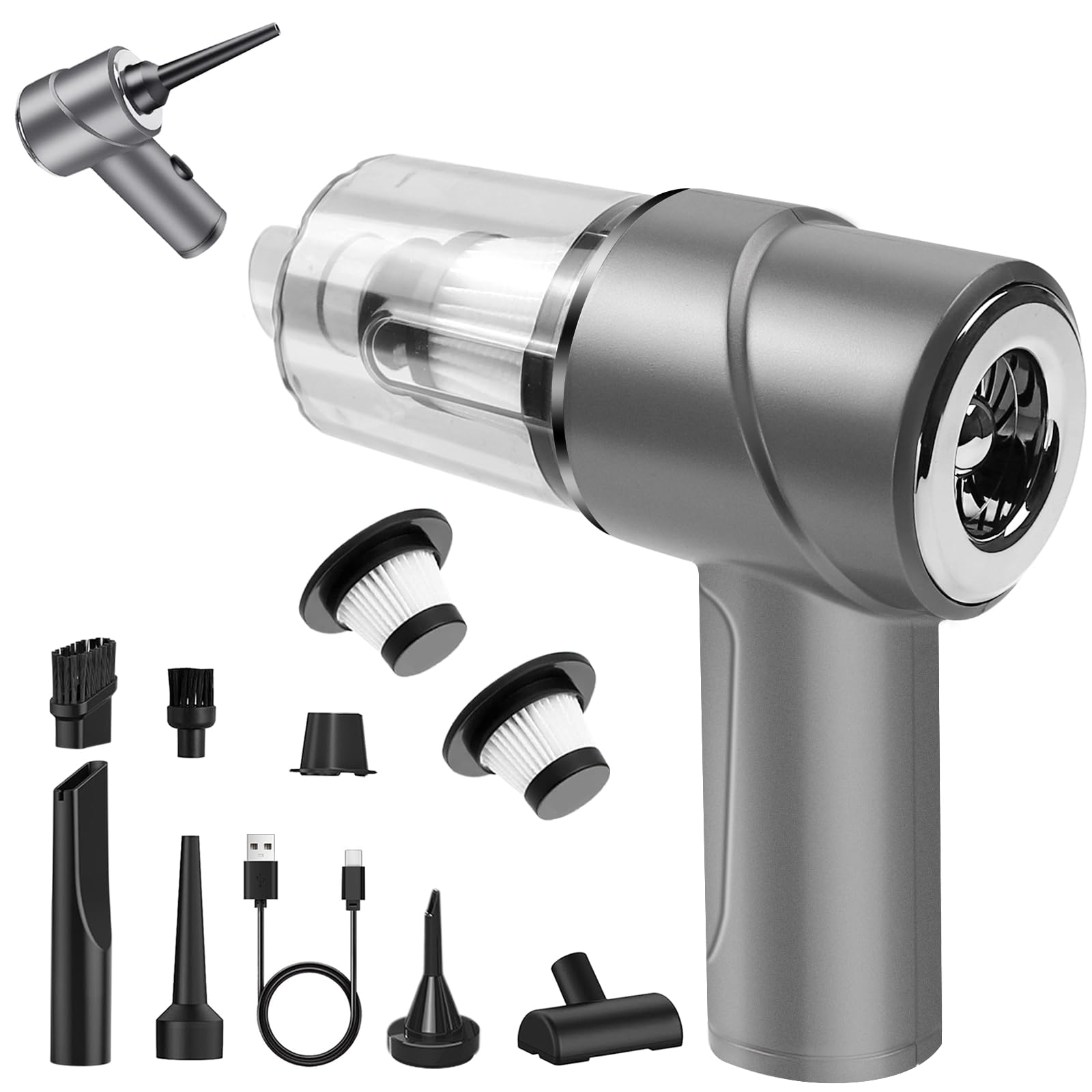 Car Vacuum Cleaner Handheld Cordless Vacuum Cleaner Powerful Suction Blowing Motor 4 in 1 Mini Car Vacuum Cordless Air Duster for Car,Home, Office 12000Pa