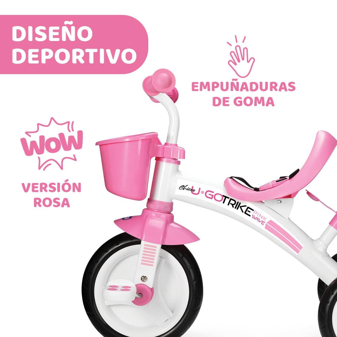 Chicco Triciclo U-GO 2en1 para niños, con Manillar Ajustable, Cinturones de Seguridad y Cesta, hasta 20 kg - Juguetes para niños de 18 Meses a 5 años.