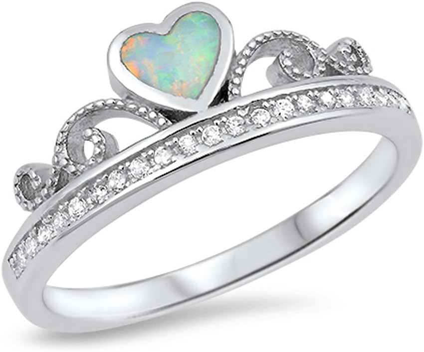 CHOOSE YOUR COLOR Sterling Silver Tiara Heart Promise Ring