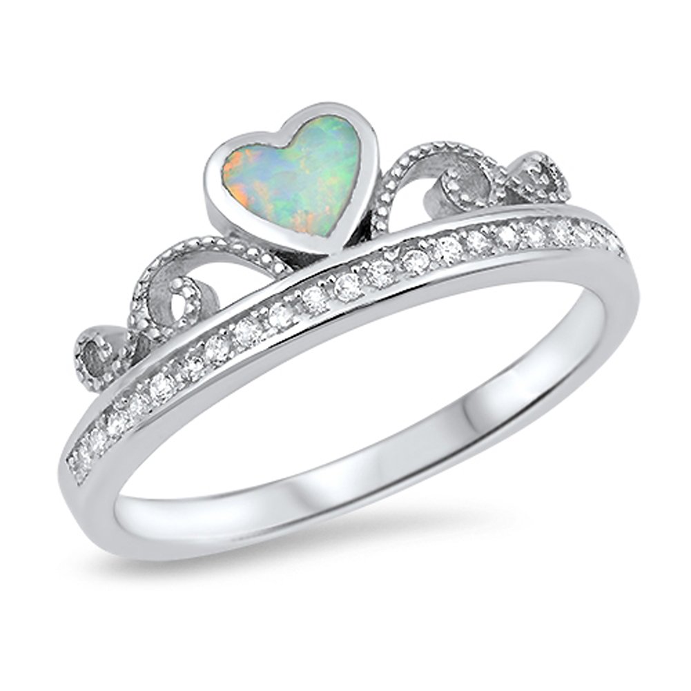 Choose Your Color Sterling Silver Tiara Heart Promise Ring