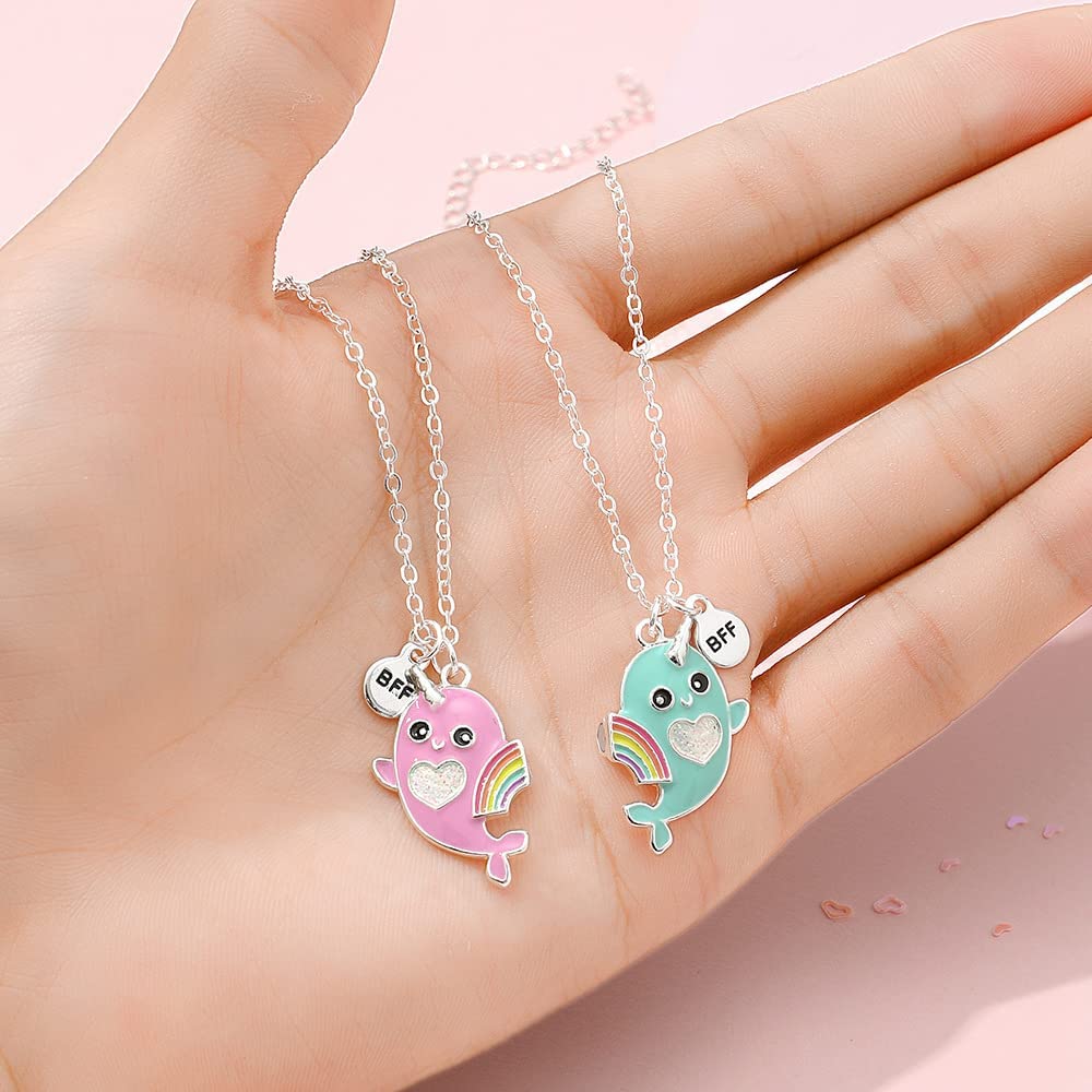 El Regalo Best Friend Forever 2Pcs-Split Magnetic Matching Bff Pendant Necklaces Set- Unicorns, Whales, Koalas Pendant Friendship Necklaces For Girls (Whales Bff Necklace) 4