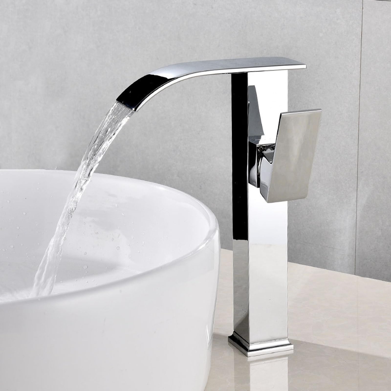 Robinet Lavabo Salle de Bain Cascade,Acier Inoxydable,Monocommande Mitigeur Lavabo Salle bain,Robinet lavabo Salle de Bain eau Froide et Chaude Disponible,Chrome,Haut