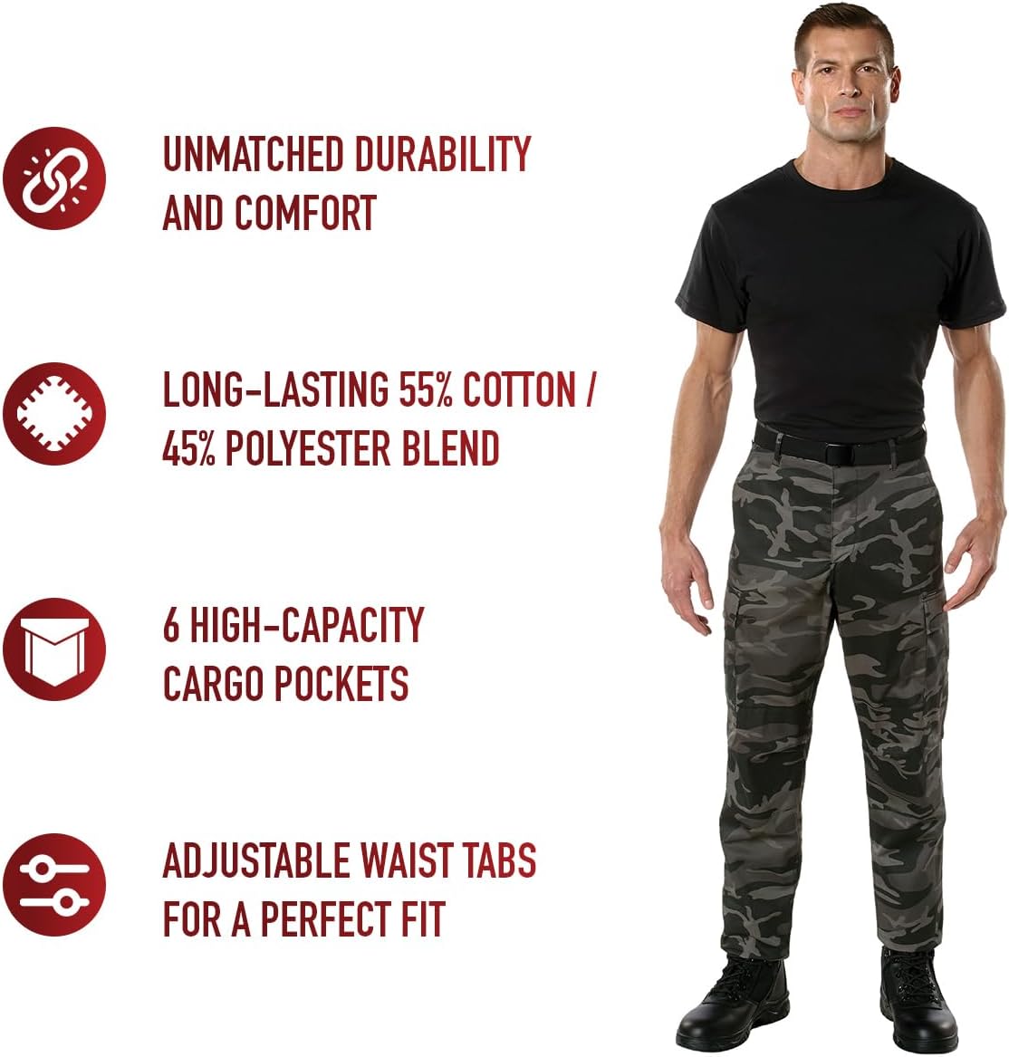 Rothco Tactical BDU Pants – Rugged Cargo Outdoor Hiking EDC Work Uniform, Black Camo, XL - Image 9