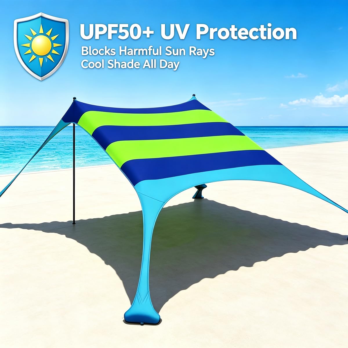 Toldo de tienda de sombra de playa 4-5 personas protector solar impermeable ligero bloqueo y sombrilla elástica conchas de playa