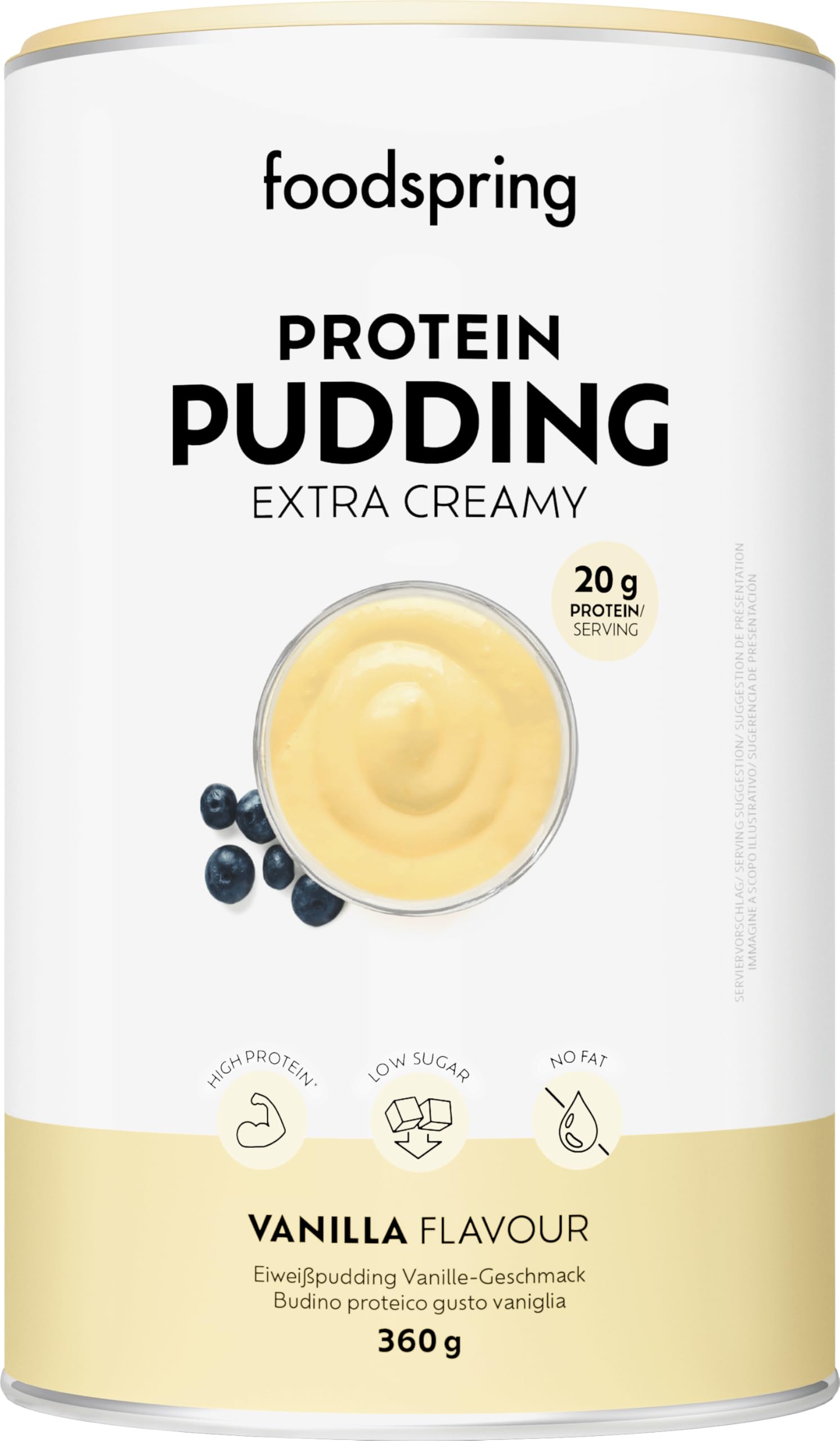 foodspring Pudding Protéiné à la Vanille - Sans Matières Grasses - Dessert faible en Sucre - 20 g de Protéines par Portion - Poudre à Pudding à Préparer - 360g