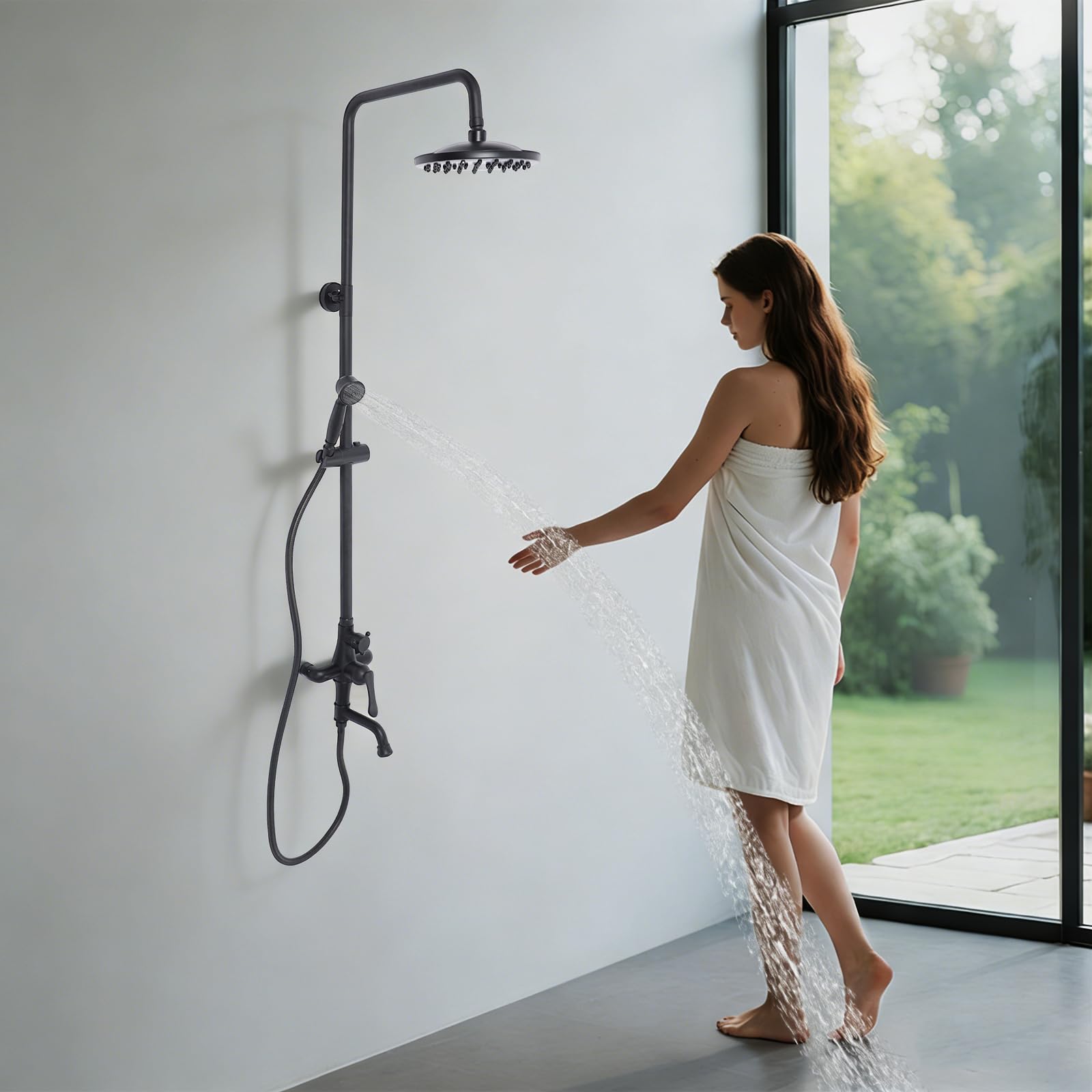 Sistema doccia nero, set completo, regolabile in altezza 80-118 cm