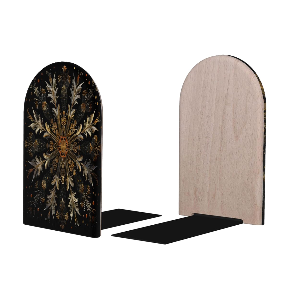 (2 PCS/1 Pairs) Wood Bookends Bohemian Mandala Decorative Wood Bookends for Student School Shelves Kids Room Desk Home Office Book Stoppers for Holiding Books 5x3 Inch-2