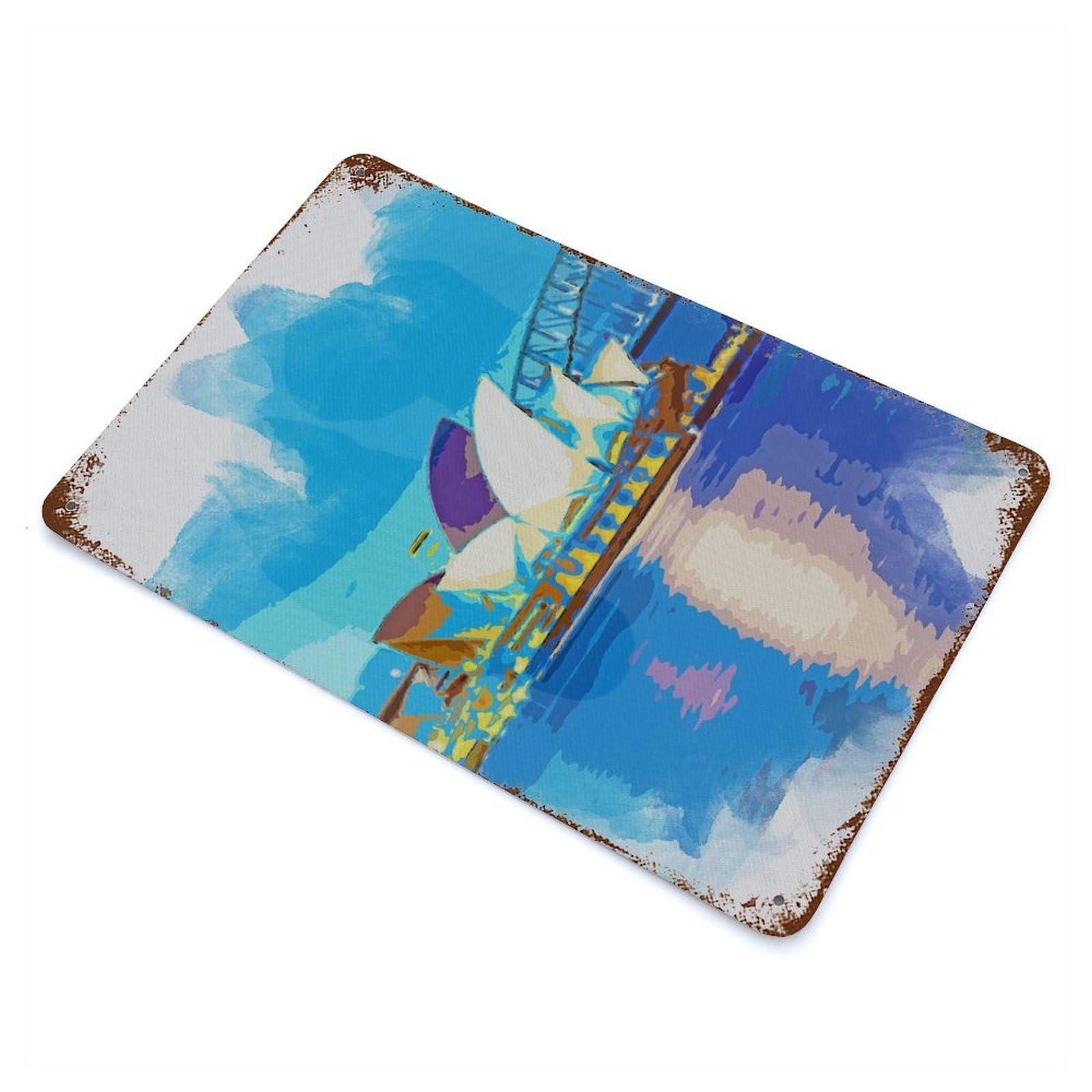Sydney in Watercolor Weathered Tin Sign 11.8"x7.9", Shabby Chic Decor for Garage, Pub Or Kitchen