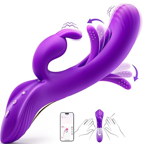 Vibrator Sex Toys for Women - 4IN1 Rabbit Vibrators Adult Toys with 7 Flapping & Vibrating & Tapping Modes, New APP G Spot Anal Thrusting Dildo, Clitoral Vibrater for Female Couples Rose Sex Toy Games - Purple