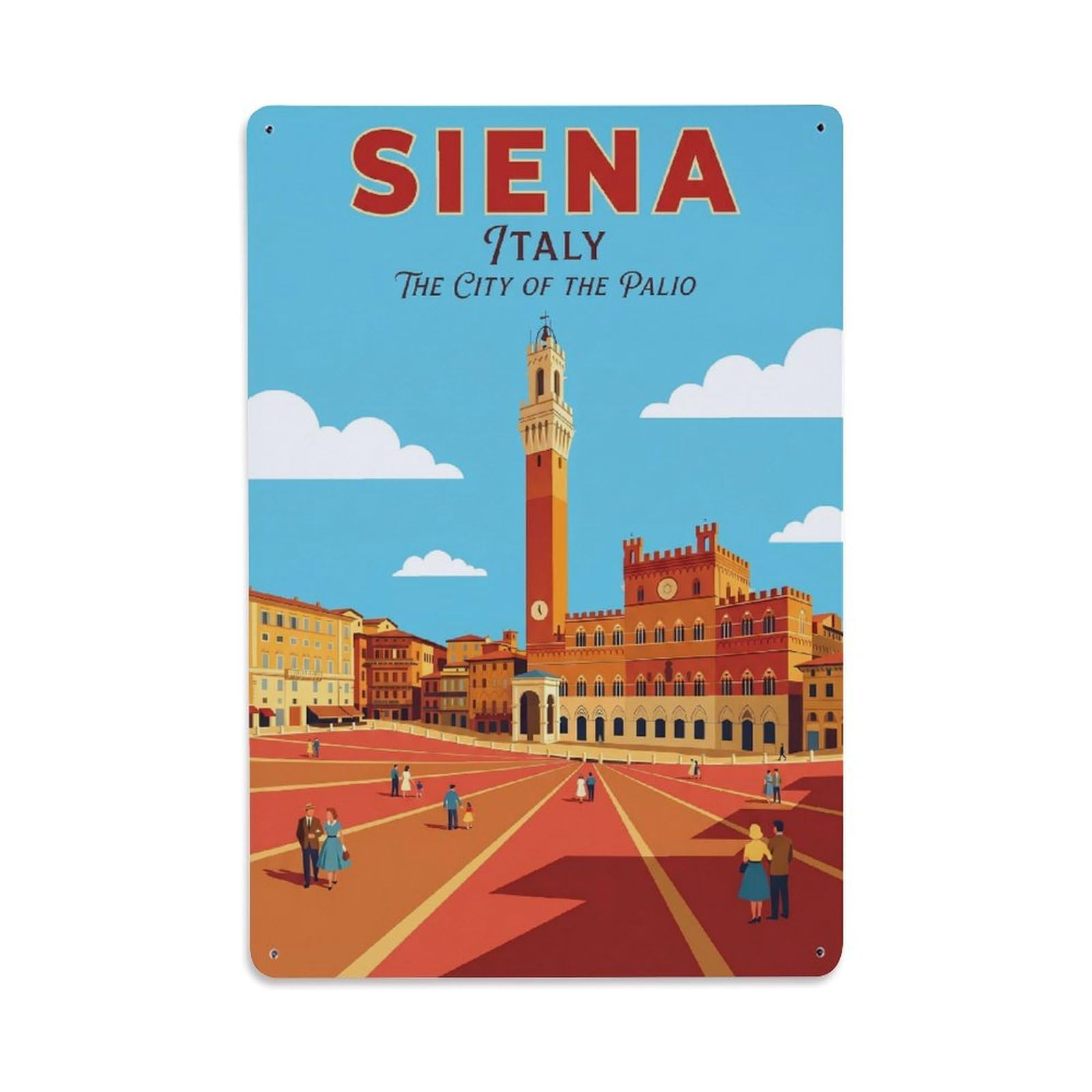 Olhnbad Style Historic Siena Italy Colorblock City Travel Metal Tin Sign