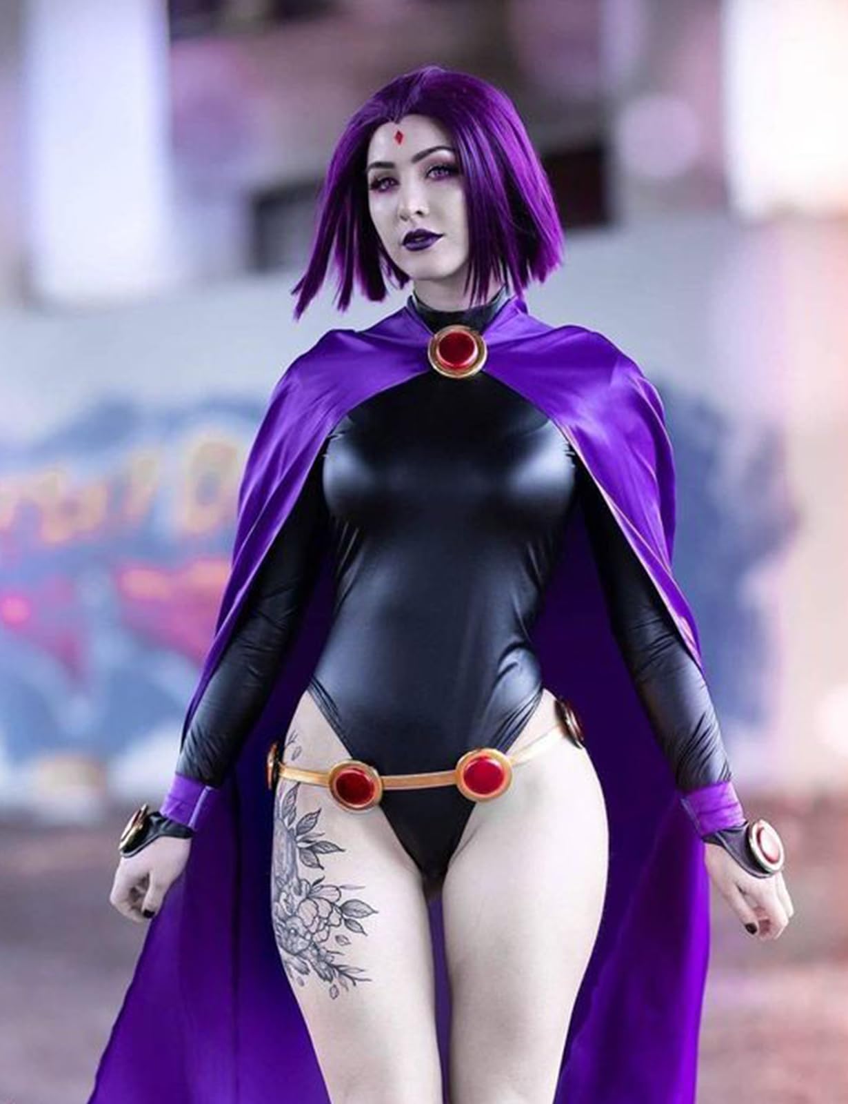 Aulauf Raven TeenTitans Costume for Women,Anime Cosplay Costume, Jumpsuit With Purple Cloak,Halloween Cosplay for Woman Adult