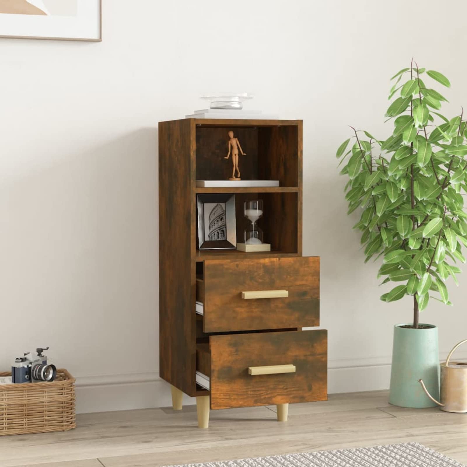 Tidyard Buffet en Bois Armoire de Rangement Organisateur de Maison 34,5x34x90 cm Bois d'ingénierie Chêne fumé