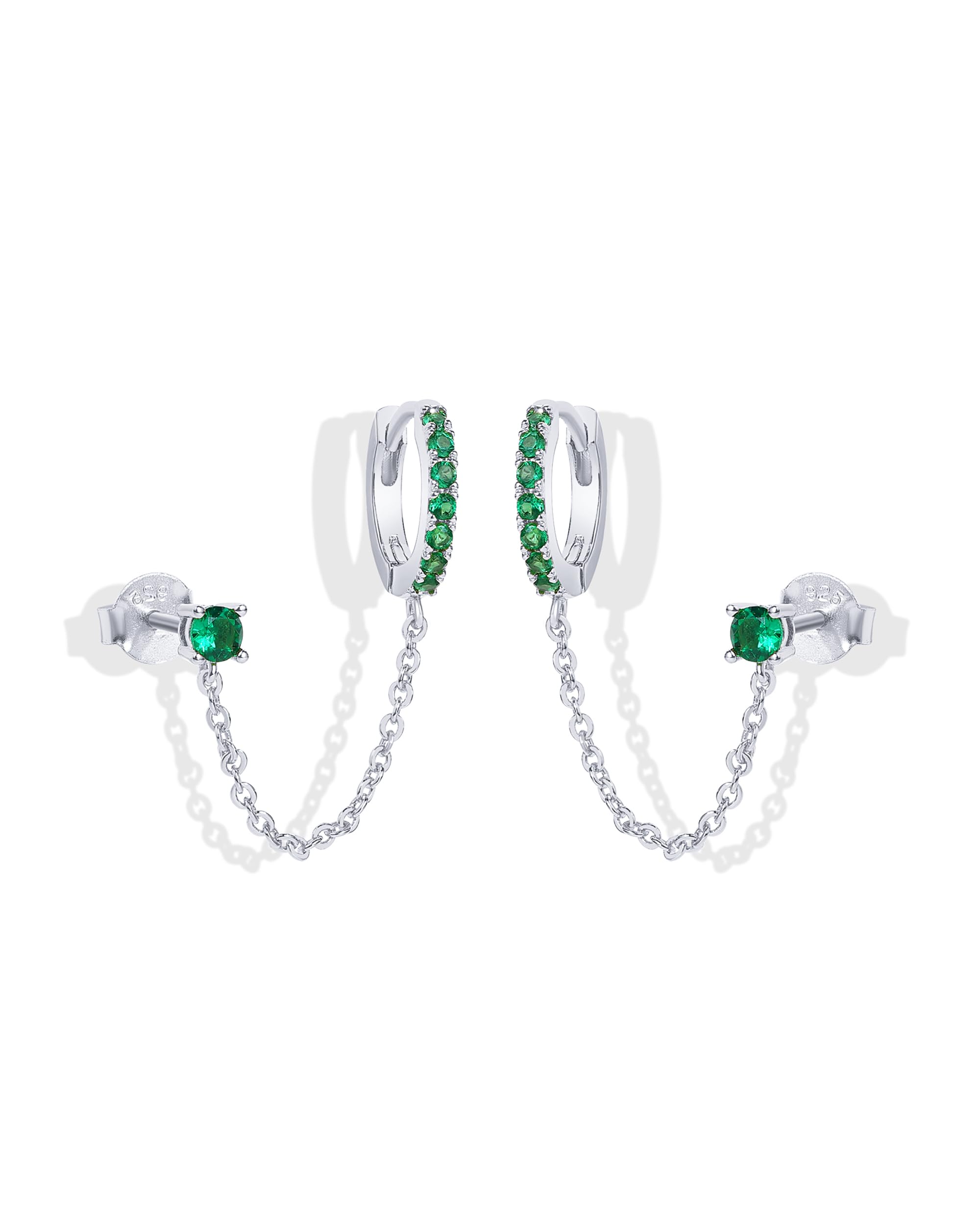 PAVOI 14K チェーン付きハギー, ホワイトゴールド, キュービックジルコニア