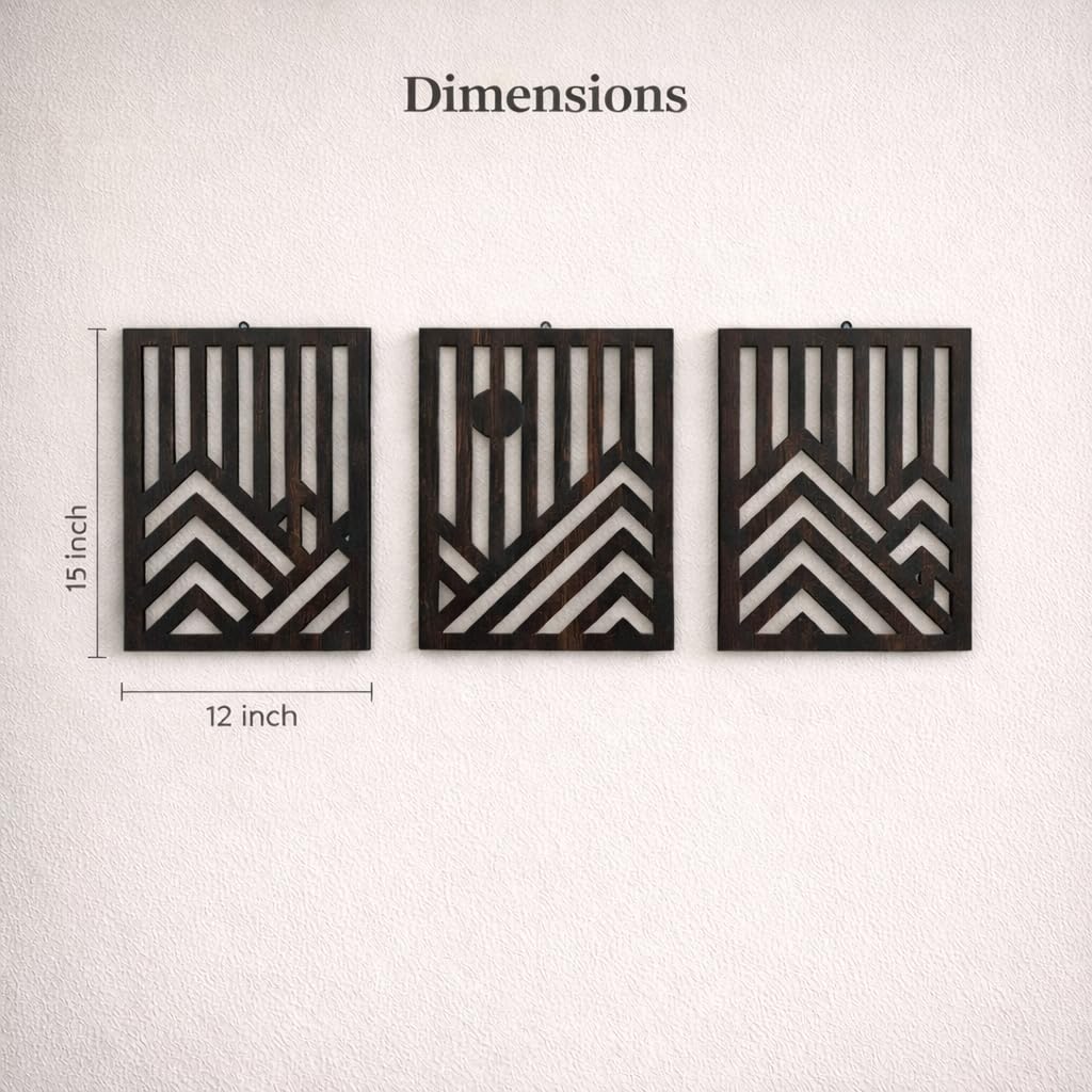 Noblenest Aura Wooden Panel Wall Decor (15 x 12 Inch) Set of 3 | Circle Design in Rectangle Frame | Modern Wooden Wall Art for Living Room, Bedroom & Office | Home Decoration Wall Hanging | Wall Sculpture (Geo) 3