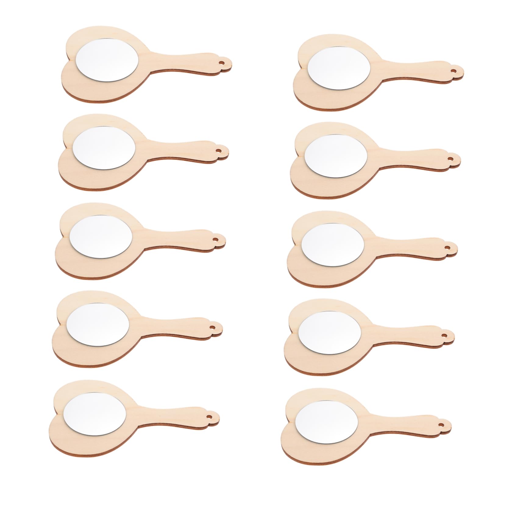 KONTONTY 10Pcs DIY Wooden Handheld Mirror Craft Kit for Unfinished Heart Shaped Educational Plaything for Creative Projects and Imaginative Fun