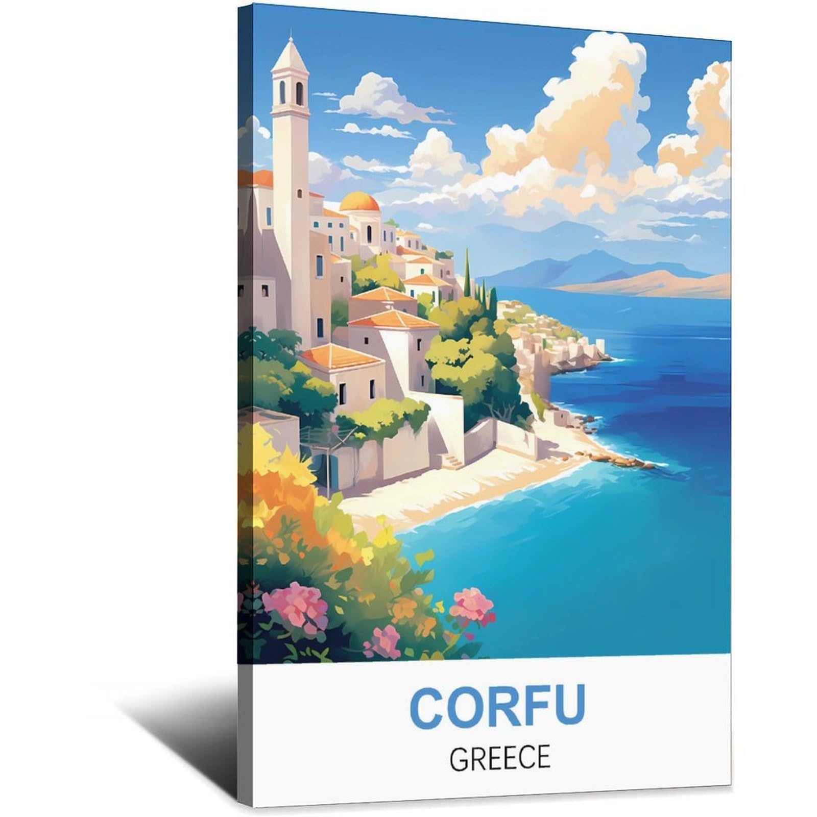 Ipuzou Frame-Style Corfu Greece Vintage Travel Posters 08X12inch(20X30cm) Canvas Wall Decor, Wall Art Posters Prints Paintings Pictures For Living Room