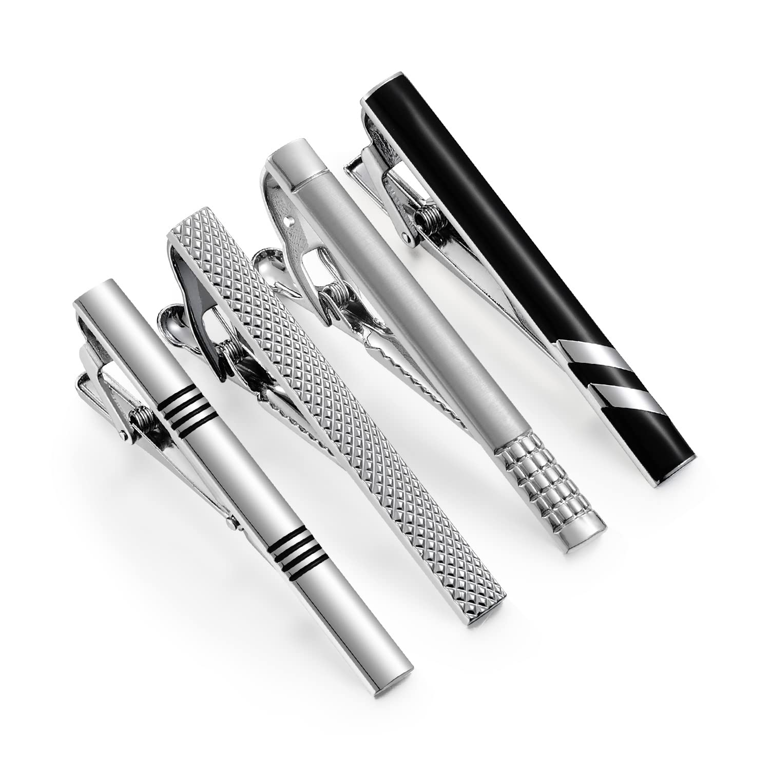 4Pcs Mens Tie Clip Set for Regular Ties Silver Tie Bar with Gift Box for Business Wedding Meeting and Daily Life