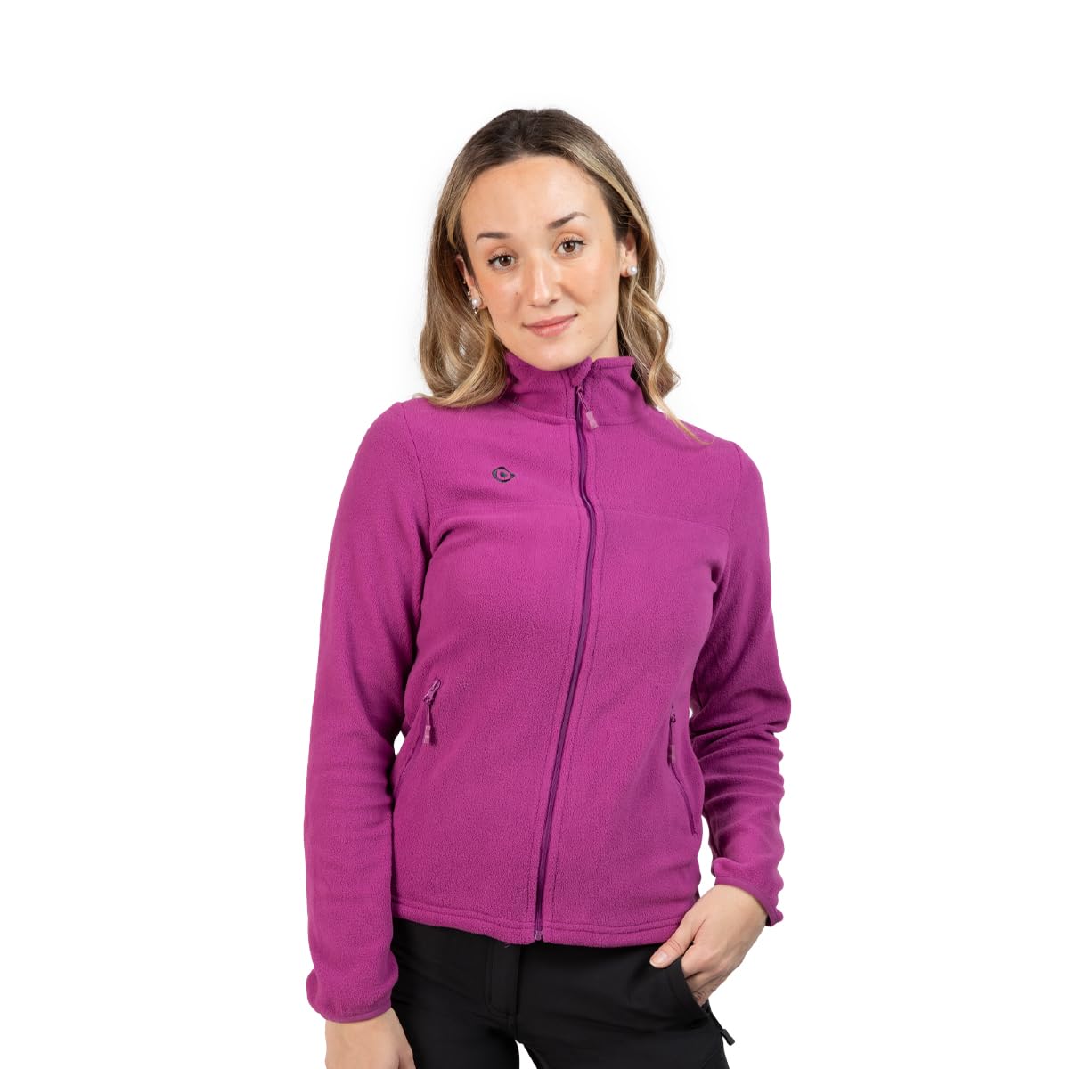 Izas PADRU W Chaqueta de Forro Polar Deportivo para Mujer. Tejido Perchado, Cuello Alto y Bolsillos con Cremallera. Manga Sentada