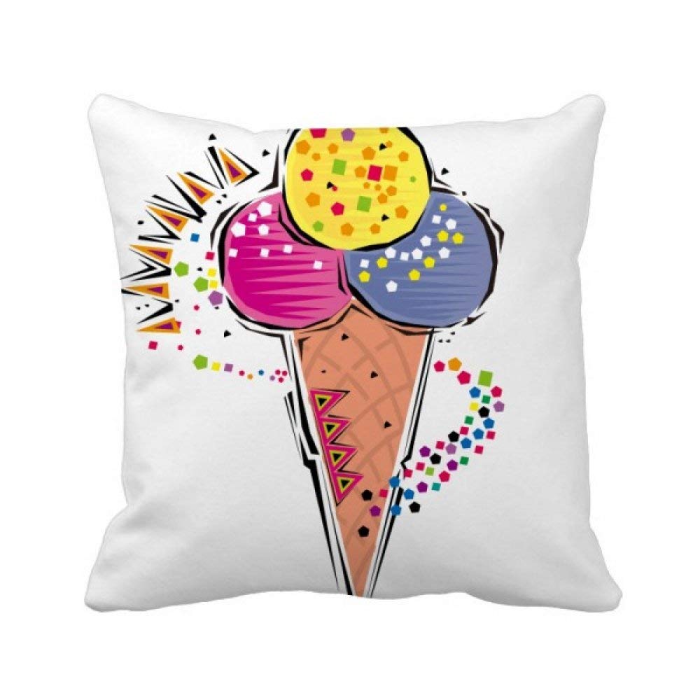 Housse de coussin carrée motif boule de glace rouge jaune bleu 45x45 cm en tissu