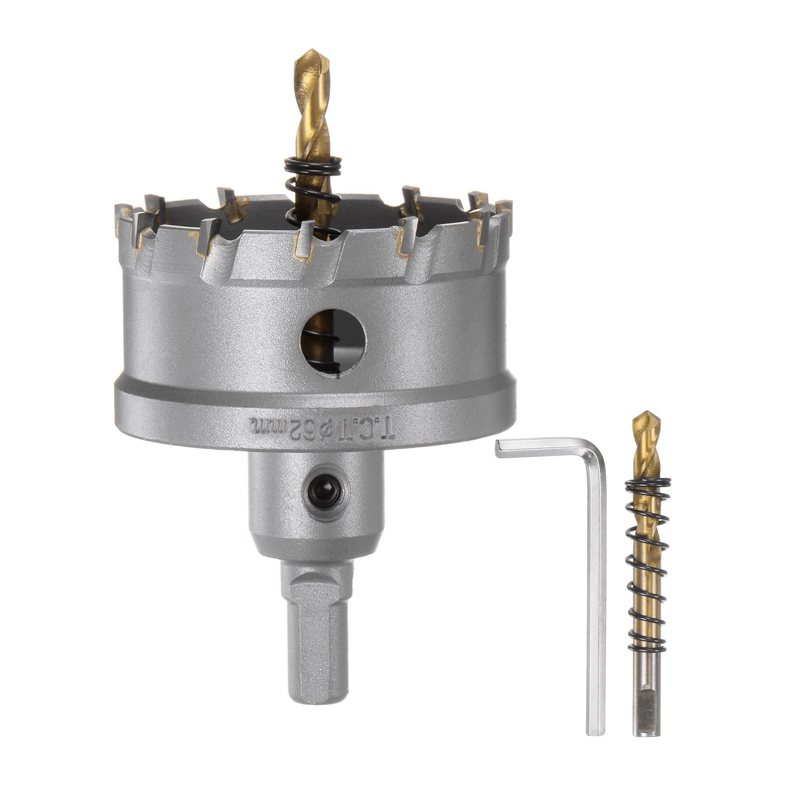 HARFINGTON Carbide Hole Saw Kit 62mm (2-7/16") Metal Hole Cutter Set with 2pcs Center Drill Bits Springs 1pcs Wrench for Stainless Steel Copper Iron