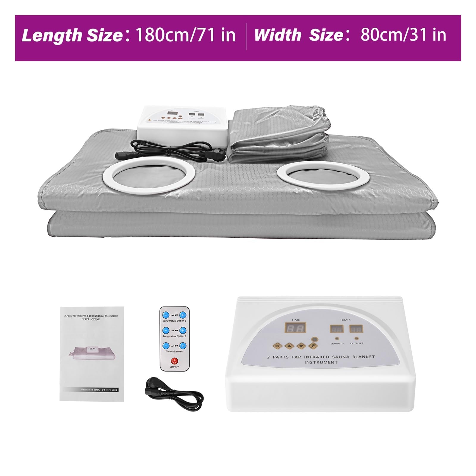 Slimmimg Manta De Sauna Infrarroja Digital Pérdida De Peso Desintoxicación Térmica, Manta Calefactora De Sauna con Mangas Salón SPA En Casa Mujeres Hombres(Silver)