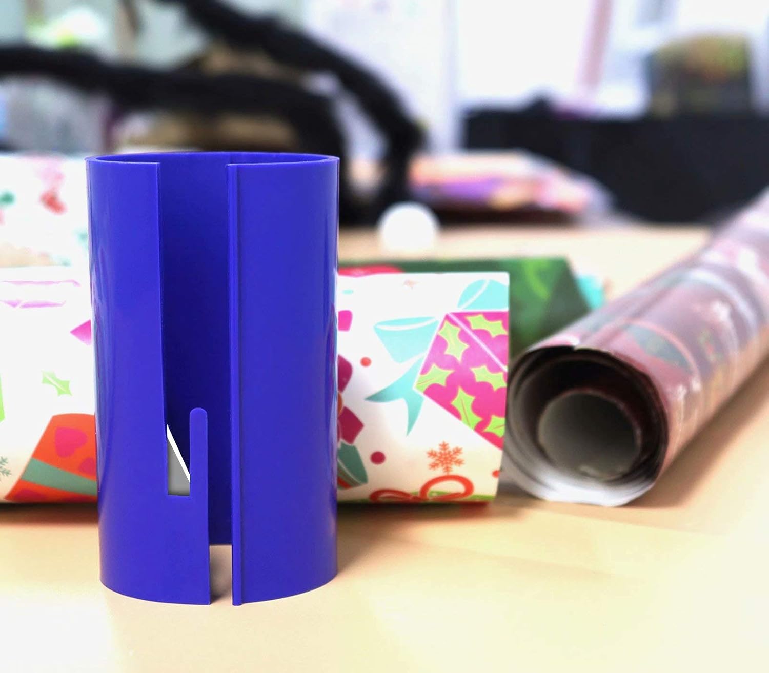 The Adumtil Wrapping Paper Cutter (2-Pack) Sliding Gift Wrap Cutter,Blue