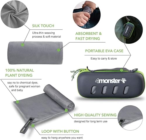 Miniatura 4 de 4Monster Toalla de camping súper absorbente, toalla de microfibra de secado rápido, ultra compacta y suave, toalla de viaje ligera para mochileros,