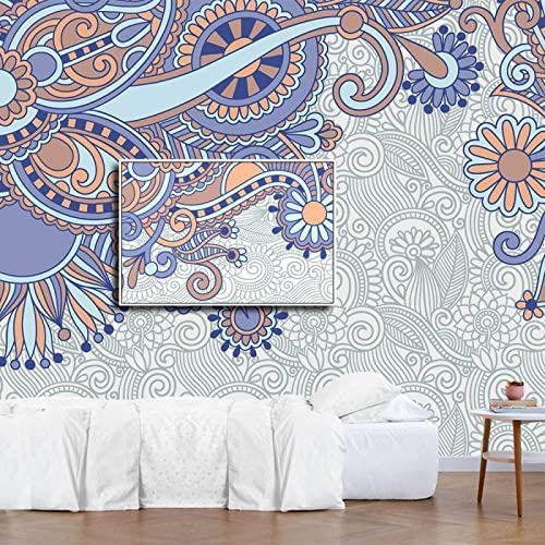Papier peint fleurs blanches et violettes autocollant décoratif pour mur salon 300x210 cm