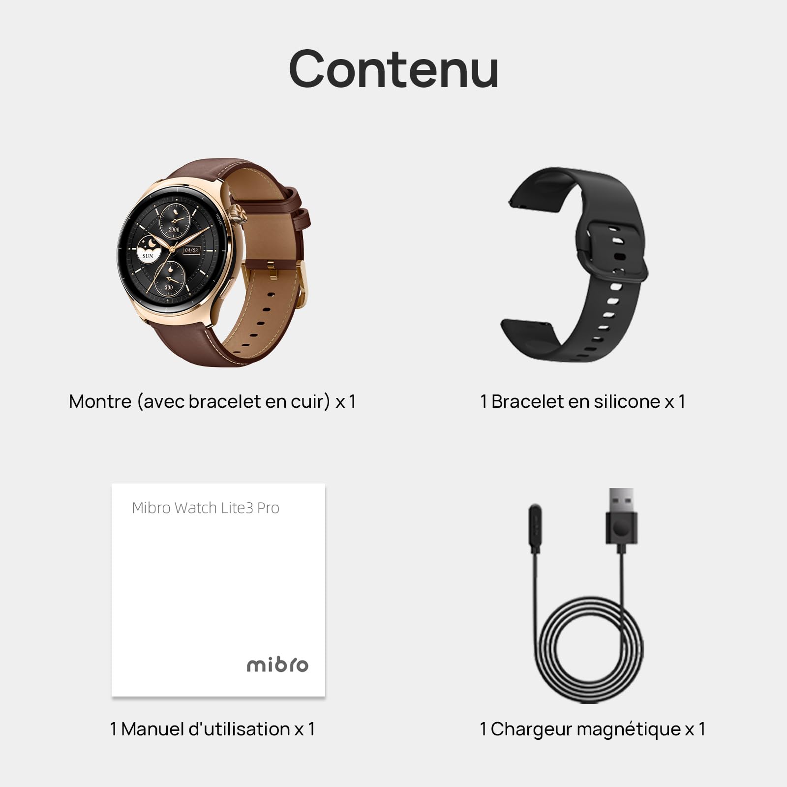 Mibro Lite3 Pro Montre Connectée Femme 45mm, Appels Bluetooth, 5ATM, GPS | Autonomie 15J, avec Suivi Cardio Féquencemètre/Sommeil/SpO2, Bracelet Cuir Élégant, pour iPhone Android Samsung(Or Rose)