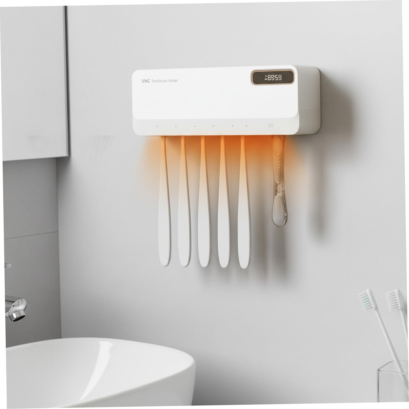 Portaspazzolino UV, organizer per spazzolino da parete con asciugatura ad calda per bagno, bianco