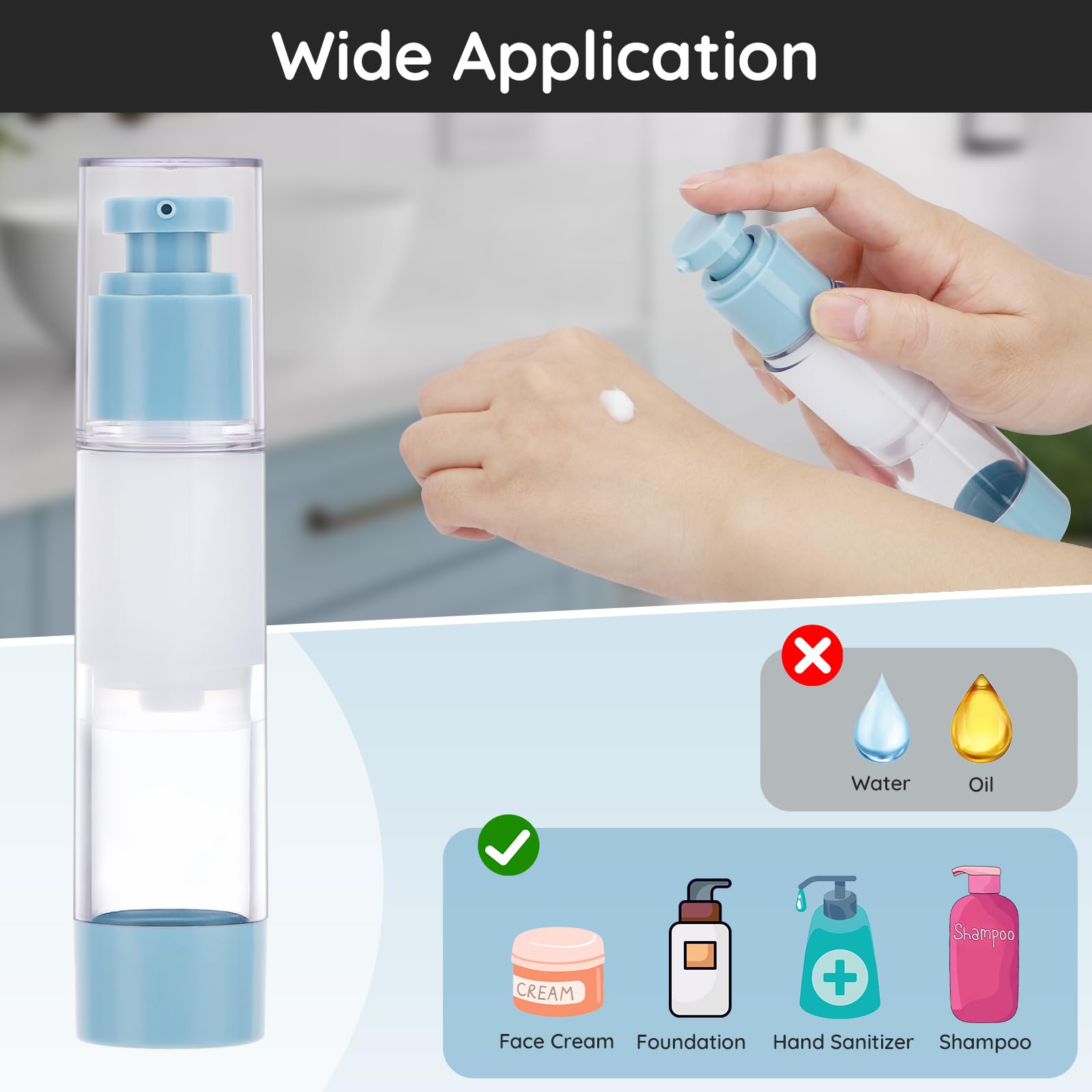 Segbeauty Crema Mani Dispenser, 3 Pezzi 50ml Airless Flaconi, Dosatore Contenitore Bottiglie, Leggero e Portatile, Airless Porta Crema Pump di Plastica, Contenitori da Viaggio per Liquidi