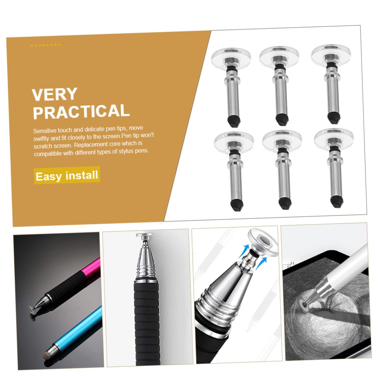 Angoily Tablet Stylus Nibs Replacement 6 Pack Electroplated Round Plate for Touch Screen No Scratch Simple Install